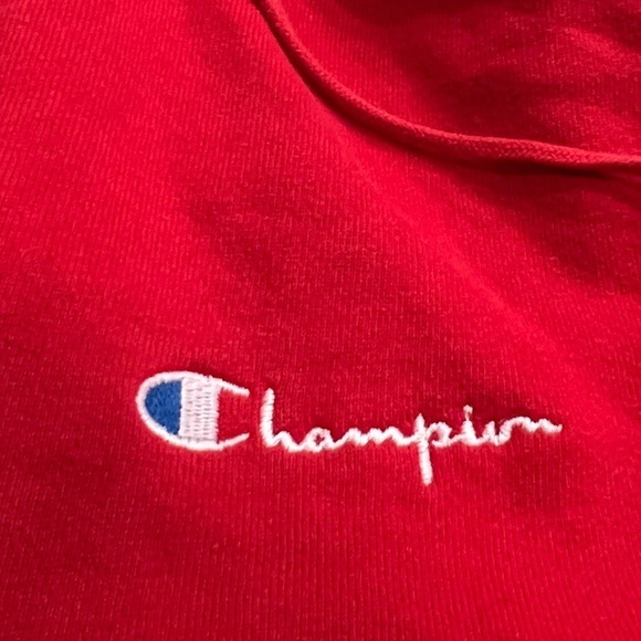 Vintage 1980s Champion Logo Stitched Red Pullover Hoodie Jumper Sweatshirt - Picture 3 of 5